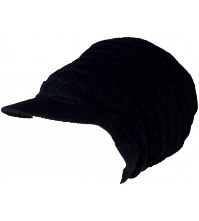 Skullies & Beanies Rasta Knit Tam Hat Dreadlock Cap. Multiple Designs and Sizes. - Medium Length Solid Black- With Brim - C51...