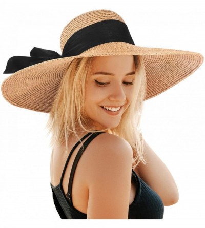 Sun Hats Sun Hats for Women- Floppy Wide Brim Beach Hats with UV UPF 50+ Protection Straw Cap - Nature - CB18W5QXGIT $29.46