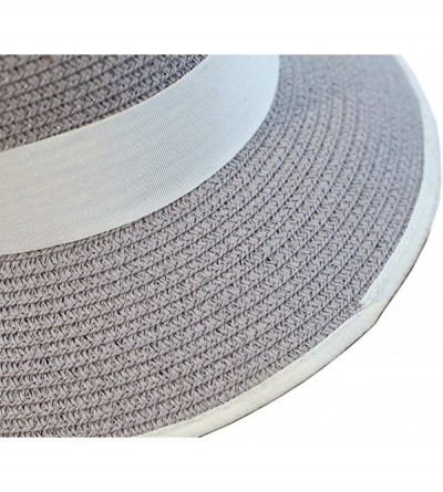 Sun Hats Women Elegant Bowknot Floppy Beach Straw Hats Wide Brim Packable Sun Cap - Stripe Grey - CP18EZTZCEC $16.40