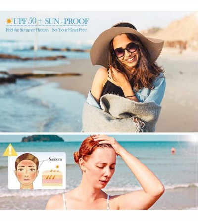 Sun Hats Sun Hats for Women- Floppy Wide Brim Beach Hats with UV UPF 50+ Protection Straw Cap - Nature - CB18W5QXGIT $29.46