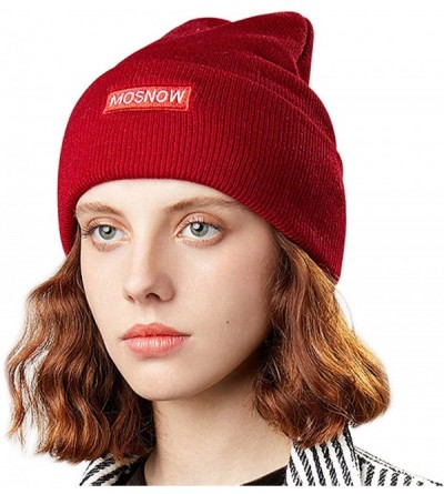 Skullies & Beanies 50% Wool Short Knit Fisherman Beanie for Men Women Winter Cuffed Hats - 6-wine Red - CD18Z368O8U $10.16