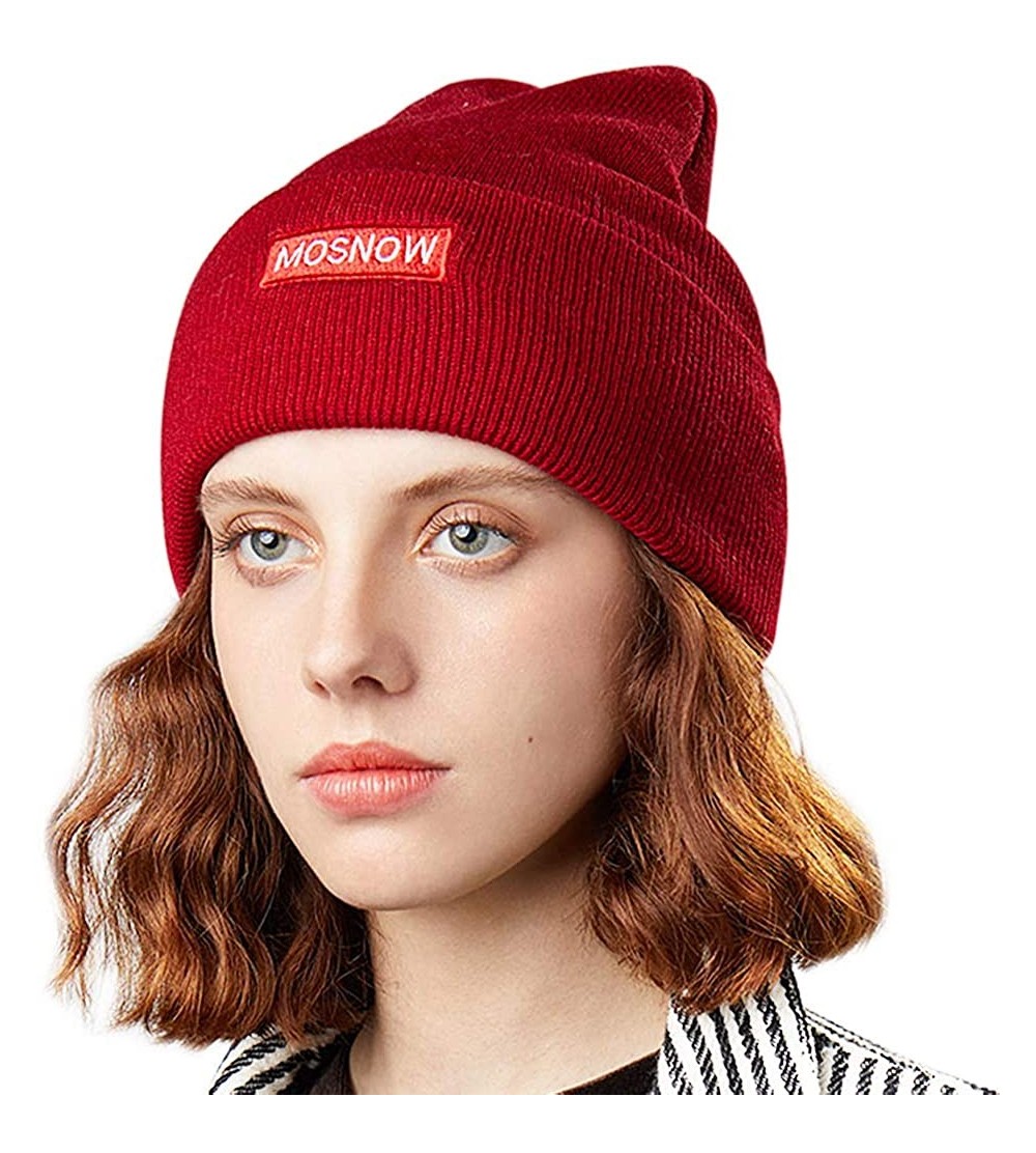 Skullies & Beanies 50% Wool Short Knit Fisherman Beanie for Men Women Winter Cuffed Hats - 6-wine Red - CD18Z368O8U $10.16