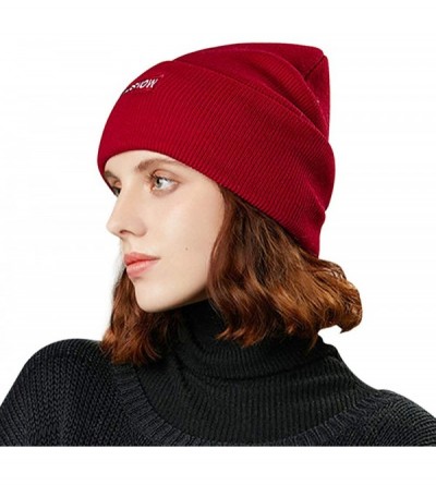 Skullies & Beanies 50% Wool Short Knit Fisherman Beanie for Men Women Winter Cuffed Hats - 6-wine Red - CD18Z368O8U $10.16