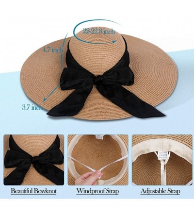 Sun Hats Sun Hats for Women- Floppy Wide Brim Beach Hats with UV UPF 50+ Protection Straw Cap - Nature - CB18W5QXGIT $29.46