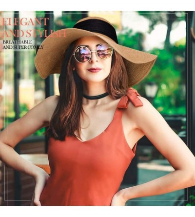 Sun Hats Sun Hats for Women- Floppy Wide Brim Beach Hats with UV UPF 50+ Protection Straw Cap - Nature - CB18W5QXGIT $29.46