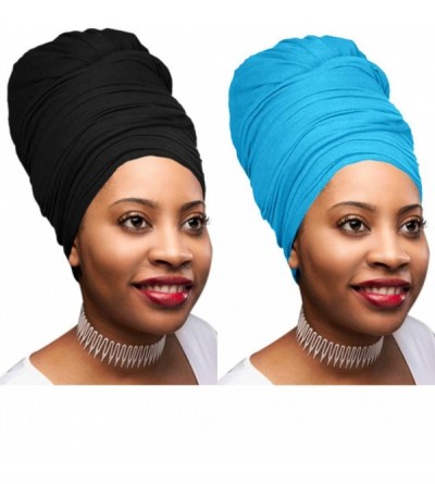 Headbands Stretch Headwraps Headband African - 2 Pcs Black and Teal Blue - CL18QQ5RZ0O $28.49