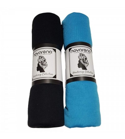 Headbands Stretch Headwraps Headband African - 2 Pcs Black and Teal Blue - CL18QQ5RZ0O $28.49