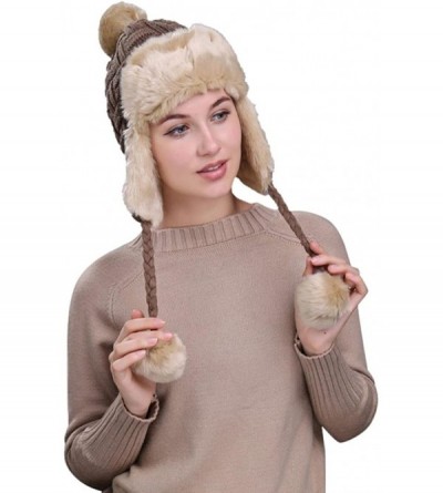 Skullies & Beanies Warm Women Knit Peruvian Beanie Wool Hat Winter Ski Cap with Ear Flaps - Khaki - CS187Q4NR88 $9.00