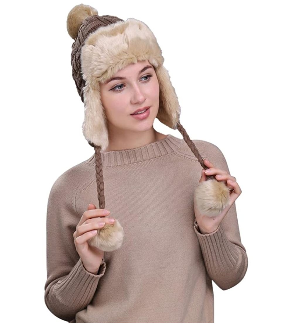 Skullies & Beanies Warm Women Knit Peruvian Beanie Wool Hat Winter Ski Cap with Ear Flaps - Khaki - CS187Q4NR88 $9.00