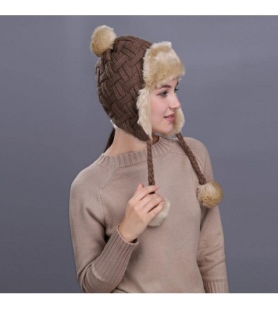 Skullies & Beanies Warm Women Knit Peruvian Beanie Wool Hat Winter Ski Cap with Ear Flaps - Khaki - CS187Q4NR88 $9.00