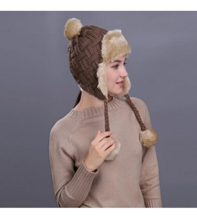 Skullies & Beanies Warm Women Knit Peruvian Beanie Wool Hat Winter Ski Cap with Ear Flaps - Khaki - CS187Q4NR88 $9.00