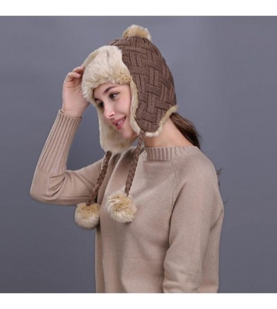 Skullies & Beanies Warm Women Knit Peruvian Beanie Wool Hat Winter Ski Cap with Ear Flaps - Khaki - CS187Q4NR88 $9.00