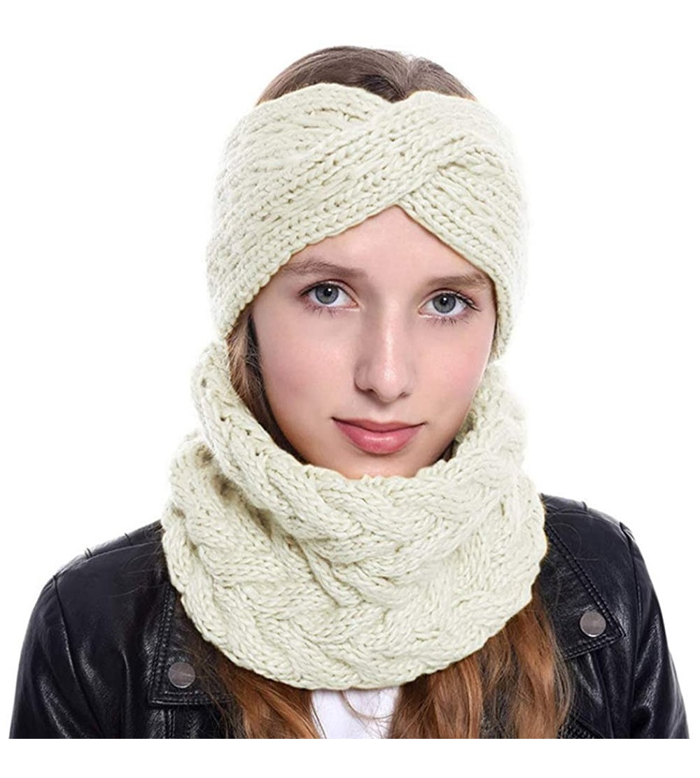 Cold Weather Headbands Winter Knitted Scarf Headband Set for Women Girls Cute Twist Ear Warmers Slouchy Circle Loop Scarfs - ...