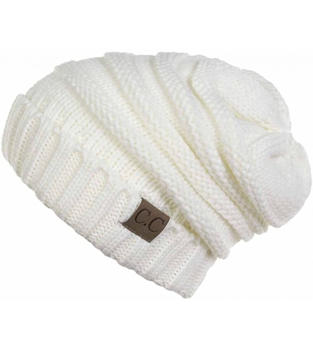 Skullies & Beanies Trendy Warm Oversized Chunky Soft Cable Knit Slouchy - Ivory - CA1270MU8AX $13.06