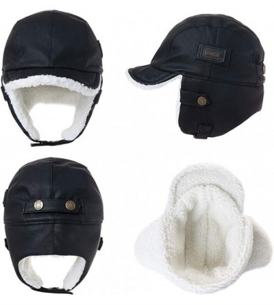 Bomber Hats Waterproof Winter Faux Leather Aviator Pilot Cap Earflap Hunting Trapper Hat Outdoor Cold Weather Ski Snow Hat - ...