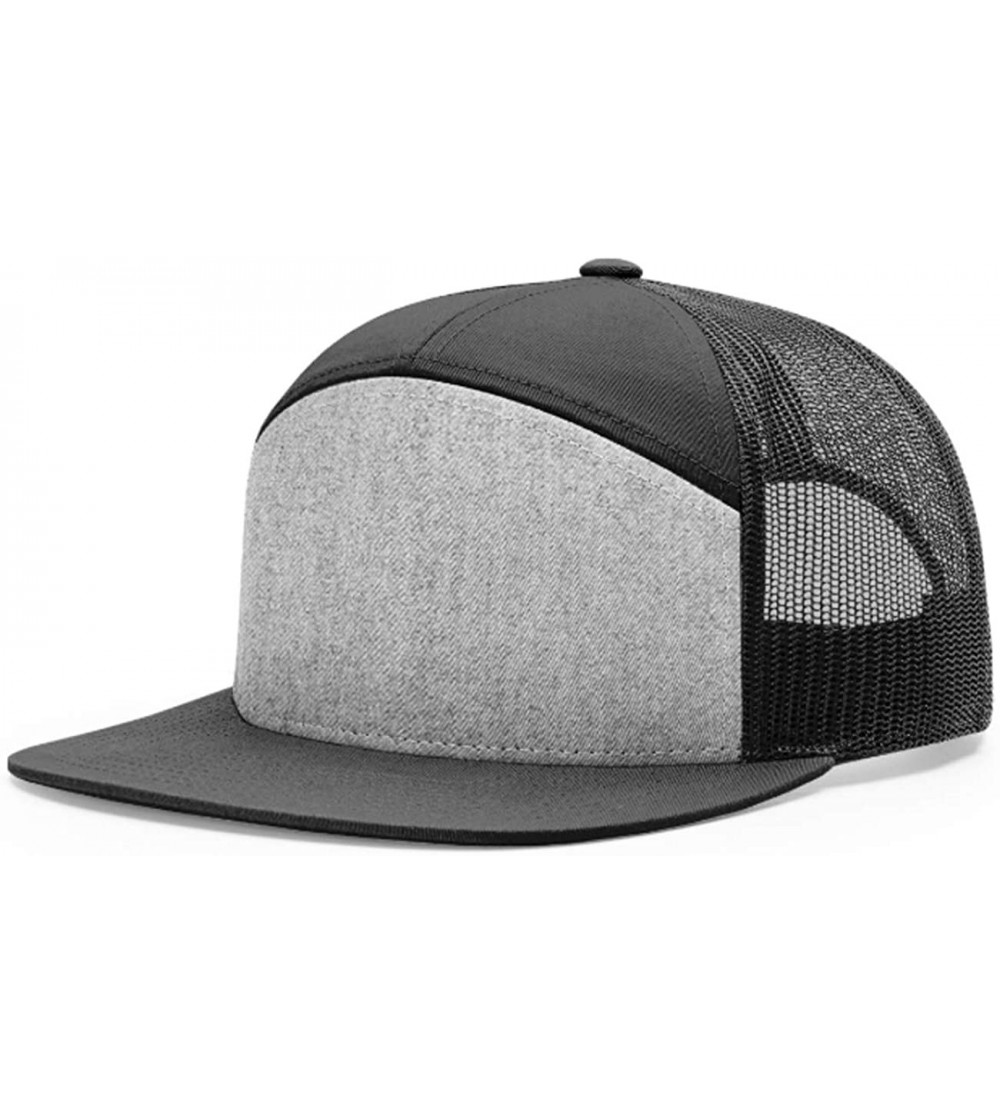 Baseball Caps Richardson 7 Panel Arch Flat Bill Snapback Mesh Trucker Hat - Heather Grey-black - CJ187RYGKI6 $17.63