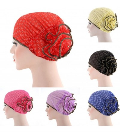 Skullies & Beanies Islamic Muslim Hijab Cap Women Flower Turban Hat Cotton Headwrap Scarf - Black - CQ18DL496GW $8.57