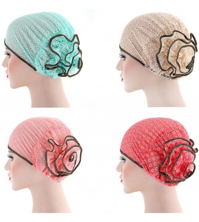 Skullies & Beanies Islamic Muslim Hijab Cap Women Flower Turban Hat Cotton Headwrap Scarf - Black - CQ18DL496GW $8.57