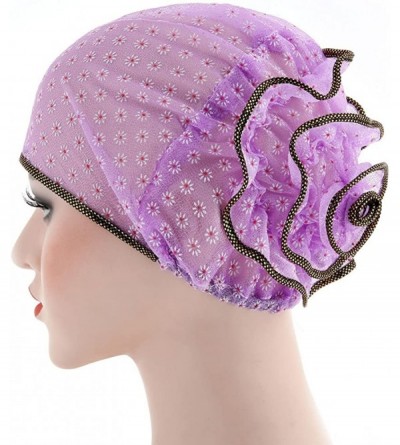 Skullies & Beanies Islamic Muslim Hijab Cap Women Flower Turban Hat Cotton Headwrap Scarf - Black - CQ18DL496GW $8.57