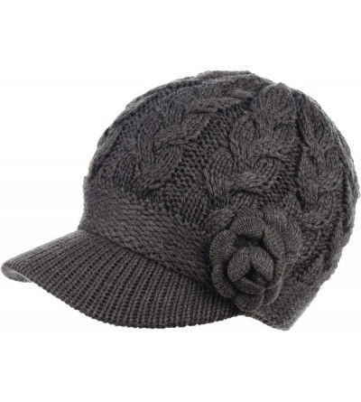 Skullies & Beanies Womens Winter Visor Cap Beanie Hat Wool Blend Lined Crochet Decoration - Charcoal Rose - C418WCHX5ET $15.67