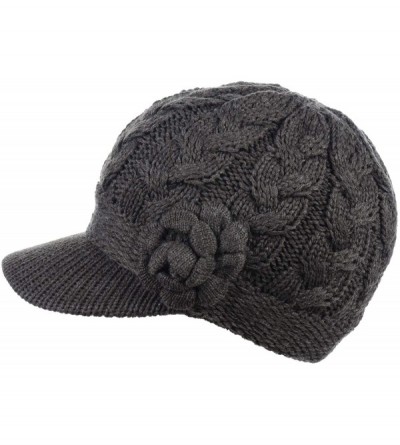 Skullies & Beanies Womens Winter Visor Cap Beanie Hat Wool Blend Lined Crochet Decoration - Charcoal Rose - C418WCHX5ET $15.67