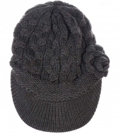 Skullies & Beanies Womens Winter Visor Cap Beanie Hat Wool Blend Lined Crochet Decoration - Charcoal Rose - C418WCHX5ET $15.67