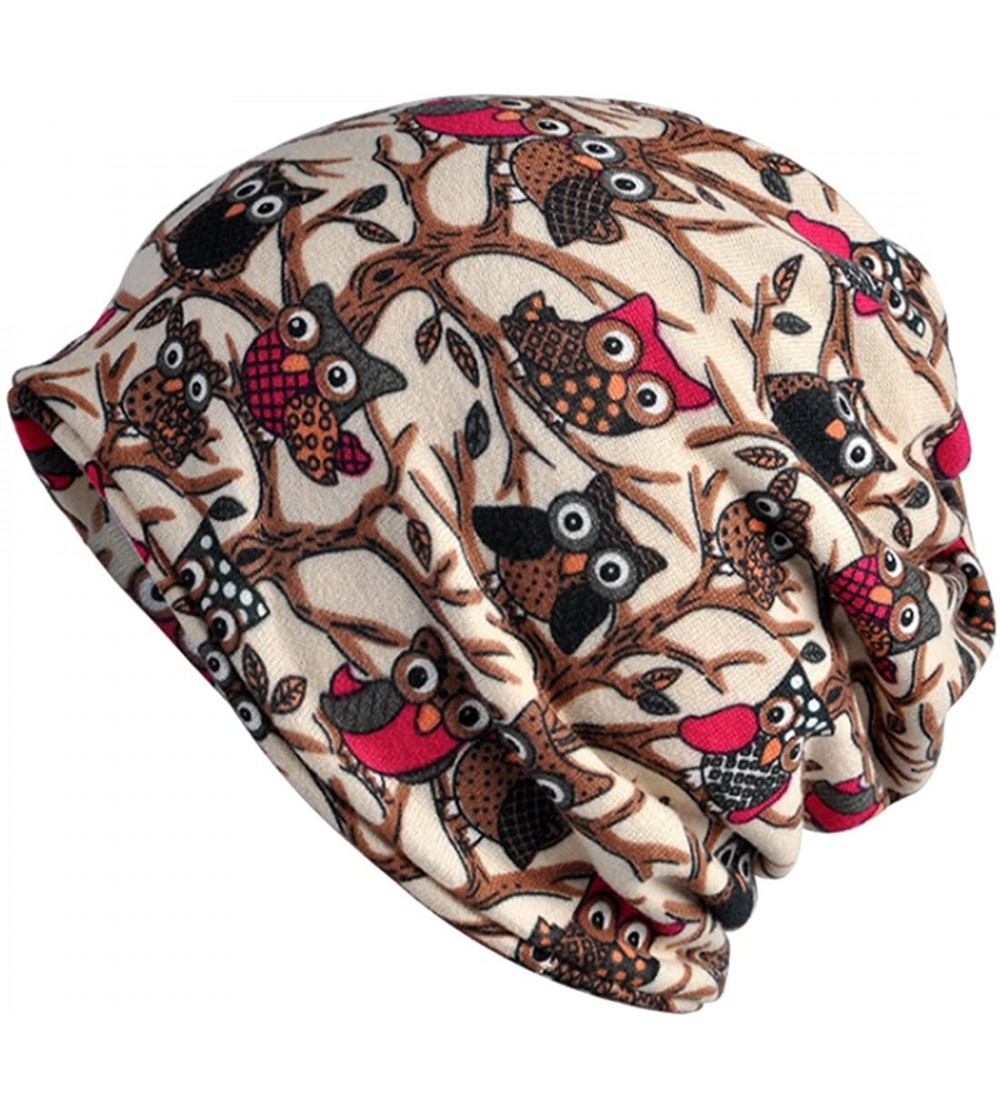 Skullies & Beanies Women's Multifunction Hat owl Skull Cap Scarf - Beige - CU1889EC2A7 $14.20