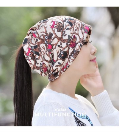 Skullies & Beanies Women's Multifunction Hat owl Skull Cap Scarf - Beige - CU1889EC2A7 $14.20