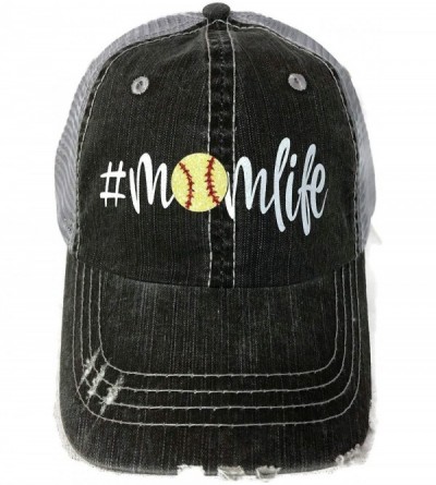 Baseball Caps White/Yellow Glitter Softball Momlife Distressed Look Grey Trucker Cap Hat Sports - CV18SQDDCNX $28.96