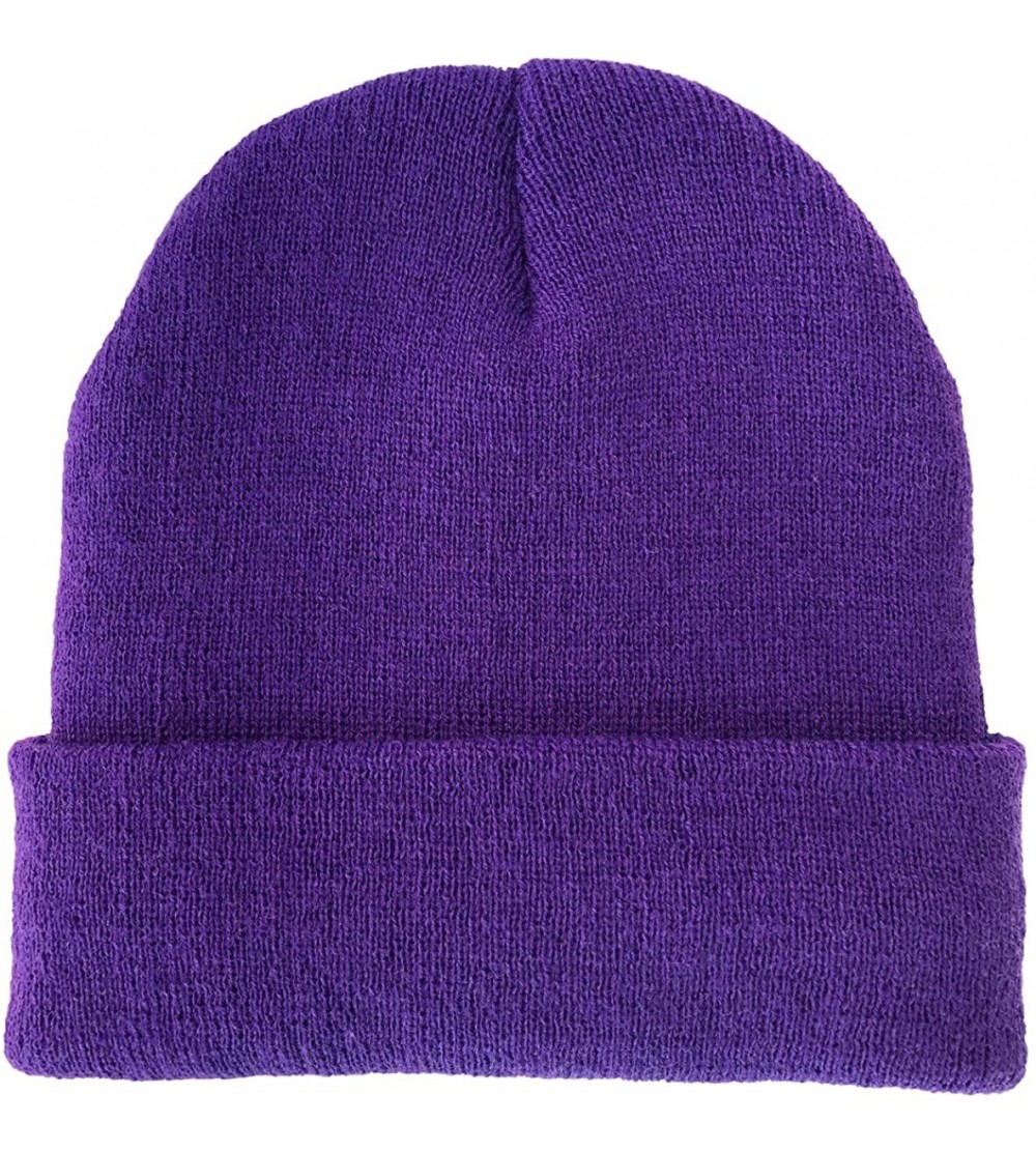 Skullies & Beanies 100% Acrylic Winter Cuffed Beanie with Soft Lining Adult Size for Men and Women - Purple - C418AQQL6LA $12.36