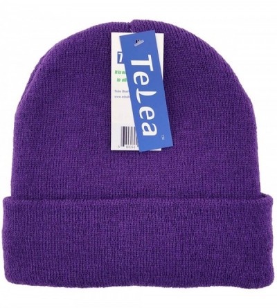 Skullies & Beanies 100% Acrylic Winter Cuffed Beanie with Soft Lining Adult Size for Men and Women - Purple - C418AQQL6LA $12.36