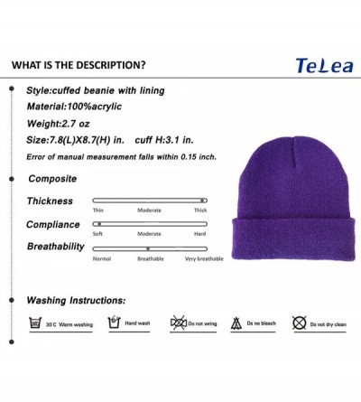 Skullies & Beanies 100% Acrylic Winter Cuffed Beanie with Soft Lining Adult Size for Men and Women - Purple - C418AQQL6LA $12.36