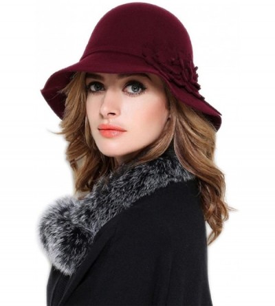 Berets Womens Bowknot 100% Wool Fall Winter Derby Hat Doom Cloche Hat - B-wine Red - CT18GTG02GG $15.67