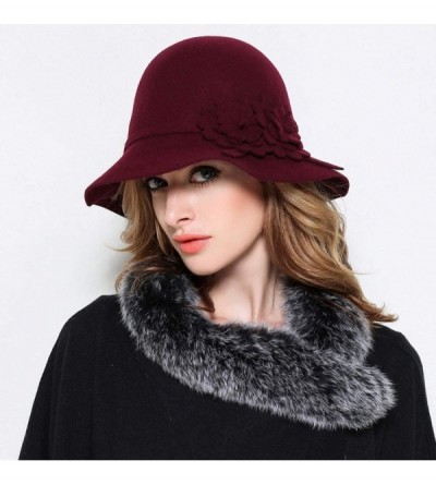 Berets Womens Bowknot 100% Wool Fall Winter Derby Hat Doom Cloche Hat - B-wine Red - CT18GTG02GG $15.67
