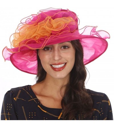 Sun Hats Ladies Wide Brim Organza Derby hat for Kentucky Derby Church Tea Party Wedding - S021-hot Pink/Orange - CF18QAD02LQ ...