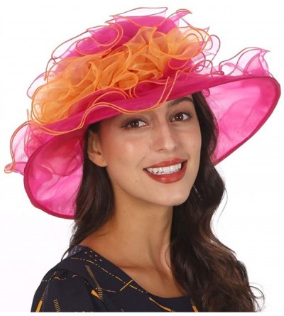 Sun Hats Ladies Wide Brim Organza Derby hat for Kentucky Derby Church Tea Party Wedding - S021-hot Pink/Orange - CF18QAD02LQ ...