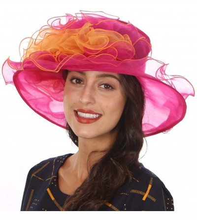 Sun Hats Ladies Wide Brim Organza Derby hat for Kentucky Derby Church Tea Party Wedding - S021-hot Pink/Orange - CF18QAD02LQ ...