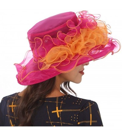 Sun Hats Ladies Wide Brim Organza Derby hat for Kentucky Derby Church Tea Party Wedding - S021-hot Pink/Orange - CF18QAD02LQ ...