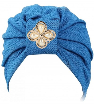 Skullies & Beanies Women Solid Rhinestone Pre Tied Cancer Chemo Hat Beanie Turban Stretch Head Wrap Cap - Blue - C4185UWA7KG ...
