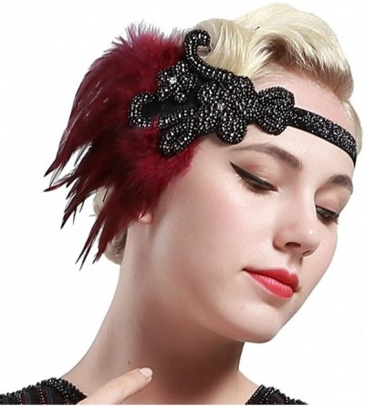 Headbands 1920s Flapper Headpiece 20s Gatsby Headband Vintage Feather Headband - Red-style2 - CZ182EW9EAW $25.59