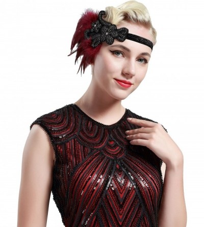 Headbands 1920s Flapper Headpiece 20s Gatsby Headband Vintage Feather Headband - Red-style2 - CZ182EW9EAW $17.18