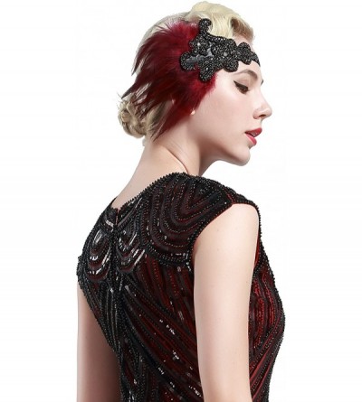 Headbands 1920s Flapper Headpiece 20s Gatsby Headband Vintage Feather Headband - Red-style2 - CZ182EW9EAW $17.18