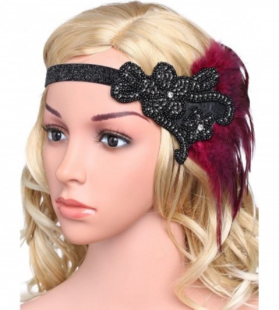 Headbands 1920s Flapper Headpiece 20s Gatsby Headband Vintage Feather Headband - Red-style2 - CZ182EW9EAW $17.18