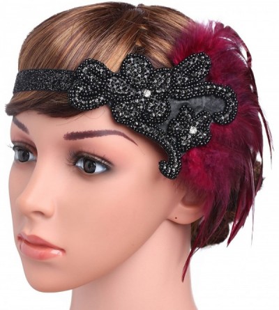 Headbands 1920s Flapper Headpiece 20s Gatsby Headband Vintage Feather Headband - Red-style2 - CZ182EW9EAW $17.18