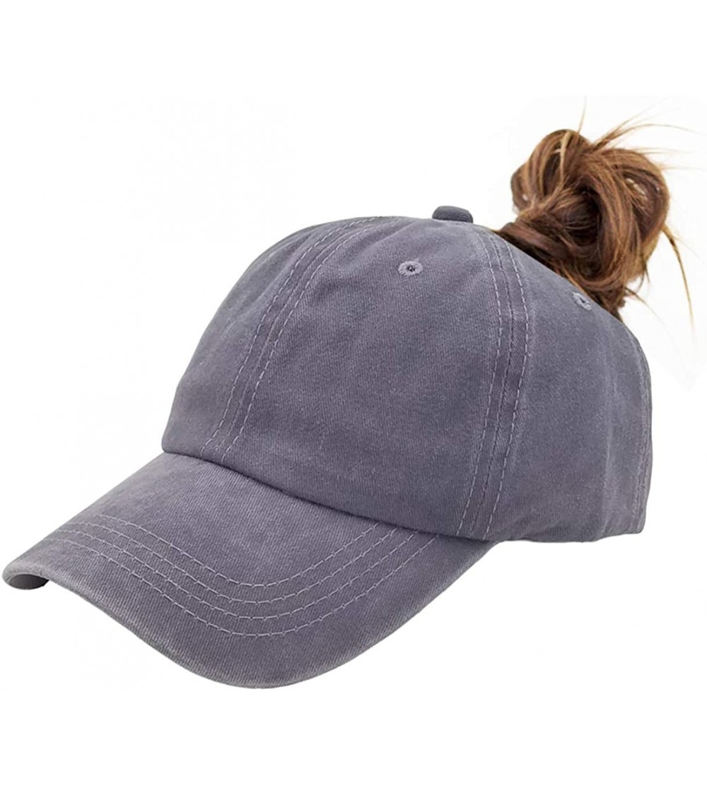 Baseball Caps Ponytail Baseball Hat Distressed Retro Washed Cotton Twill - Grey - CM18GYUD8GY $8.65