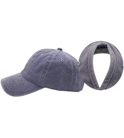 Baseball Caps Ponytail Baseball Hat Distressed Retro Washed Cotton Twill - Grey - CM18GYUD8GY $8.65