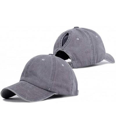 Baseball Caps Ponytail Baseball Hat Distressed Retro Washed Cotton Twill - Grey - CM18GYUD8GY $8.65