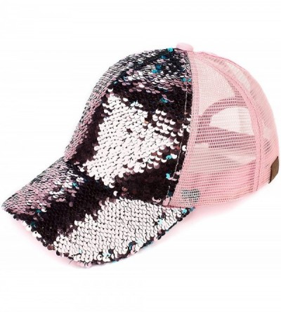 Baseball Caps Hats Magic Sequin-Covered Pony Tail Trucker Cap (BT-723) - Rose/Teal - CG18CGEH2TM $31.34