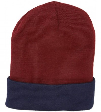 Skullies & Beanies Winter Cuffed Beanie Cap Two Toned - Maroon Navy - CS11Y93GTZ1 $7.89