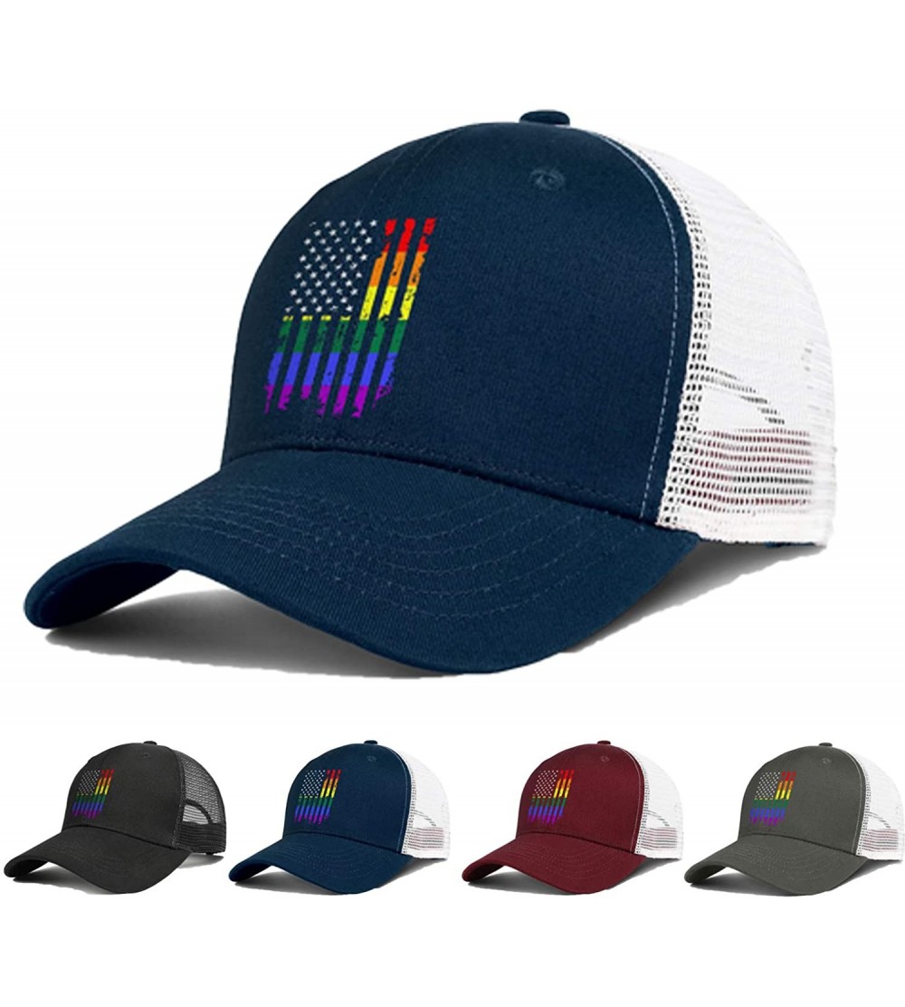 Baseball Caps American Rainbow Flag Gay Pride Hat Adjustable Unisex Mesh Baseball Cap Cool Hat - Navy Blue - C118RM3GDTI $11.15